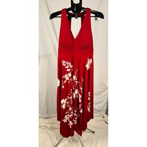 Women's Red Strapless Dress Size M with White Floral Detail Summer Party Dress